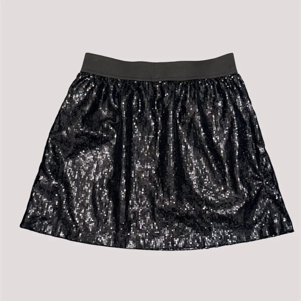 Romeo & Juliet Couture Black Sequin Skirt Size L Fully Lined Stretch Waist Party
